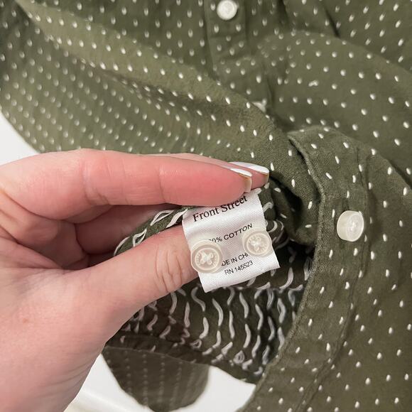 Front Street Men's Green Embroidered Button Up Short Sleeve Top Size XL - Picture 3 of 5